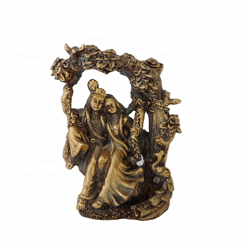 Customized Statue of Lord Krishna Resin Buddha Figure Riding on the Swing Indoor Furniture Sculpture Bronze Decoration