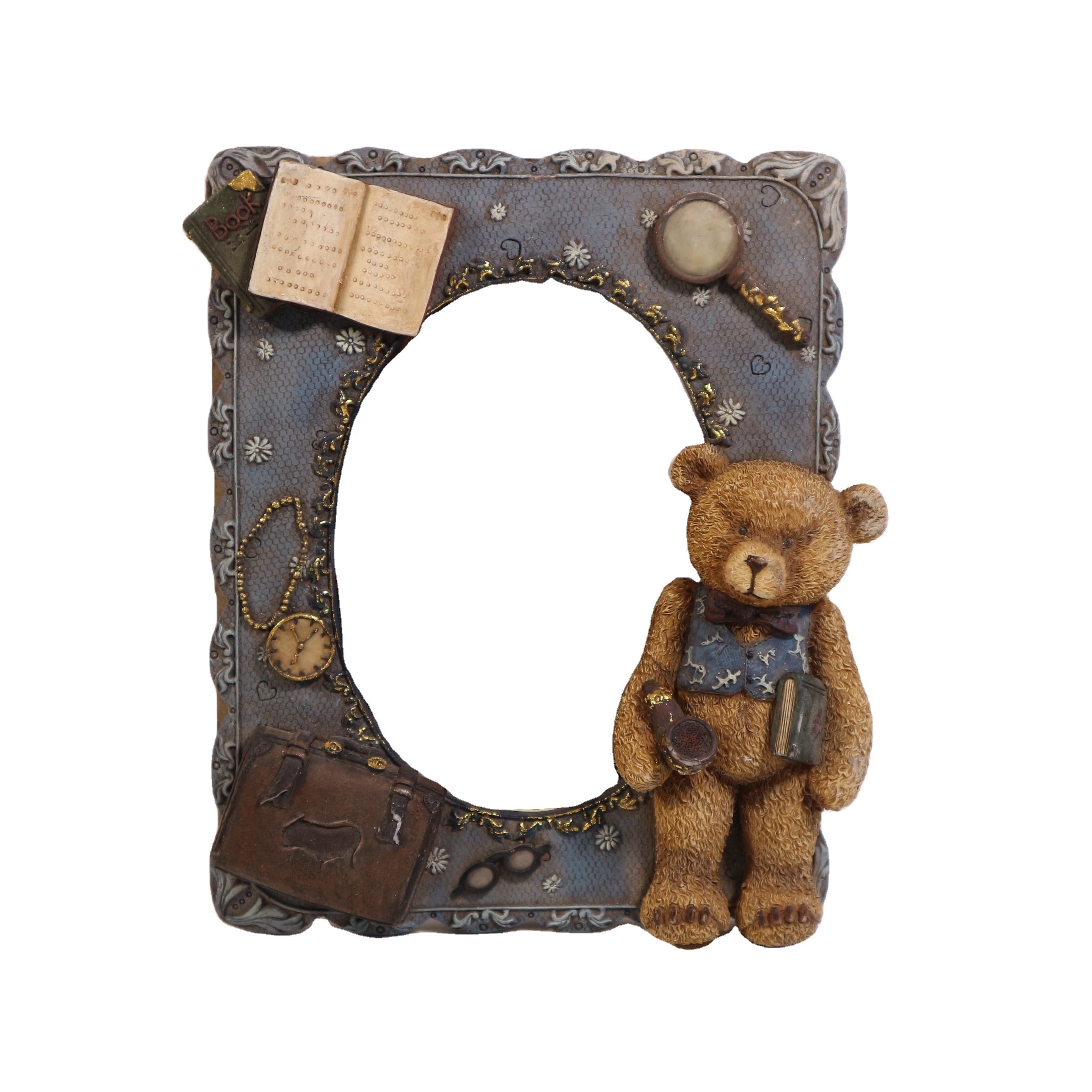 Wholesale Photo Frame Resin Picture Frame 3D Funny Teddy Bear Statue Square Shape Photo Frame for Kinds Present