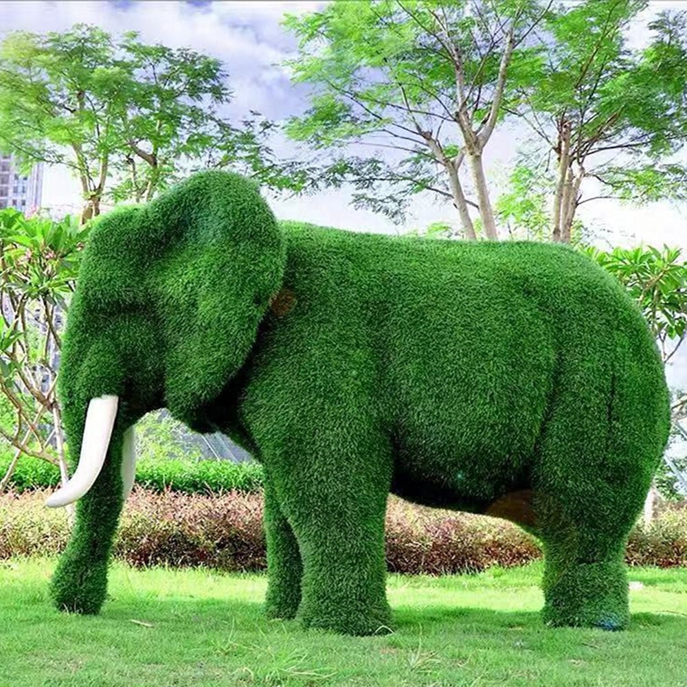 Outdoor Decorative Resin Fiberglass Green Plants Animal Elephant Statue for Courtyard & Garden Decor