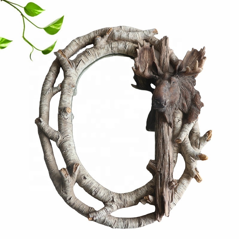 Rustic Faux Deer Antler Oval Wall Mirror Cabin Lodge Hunting Style Decor