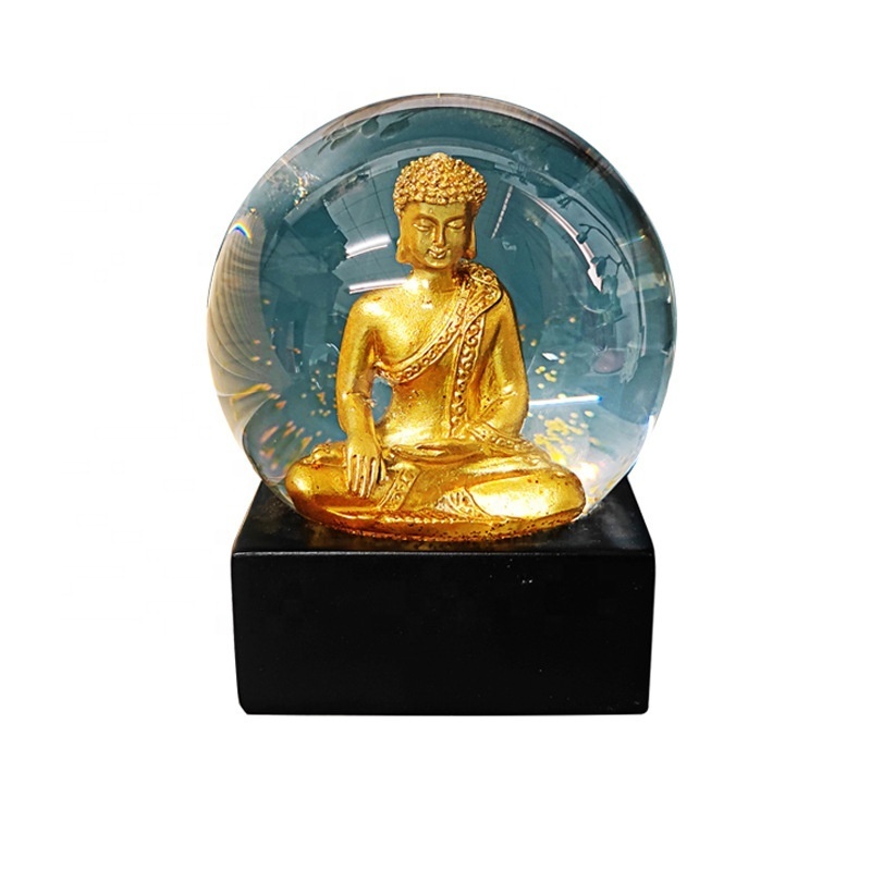 Resin Gold Buddha Glass Water SnowBall Globe Indoor Tabletop Abstract Wood Sculpture Home As Wedding Decoration