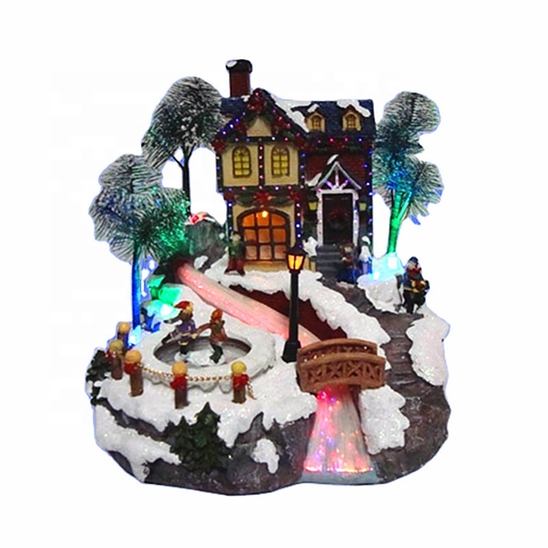 European Creative LED Light Resin Snow Christmas Village House Figurines and Scene House Sculpture Decorations