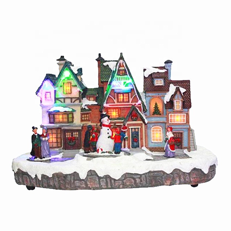 European Creative LED Light Resin Snow Christmas Village House Figurines and Scene House Sculpture Decorations