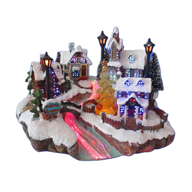 European Creative LED Light Resin Snow Christmas Village House Figurines and Scene House Sculpture Decorations