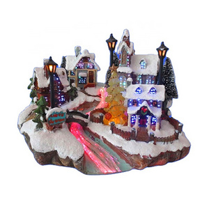 European Creative LED Light Resin Snow Christmas Village House Figurines and Scene House Sculpture Decorations