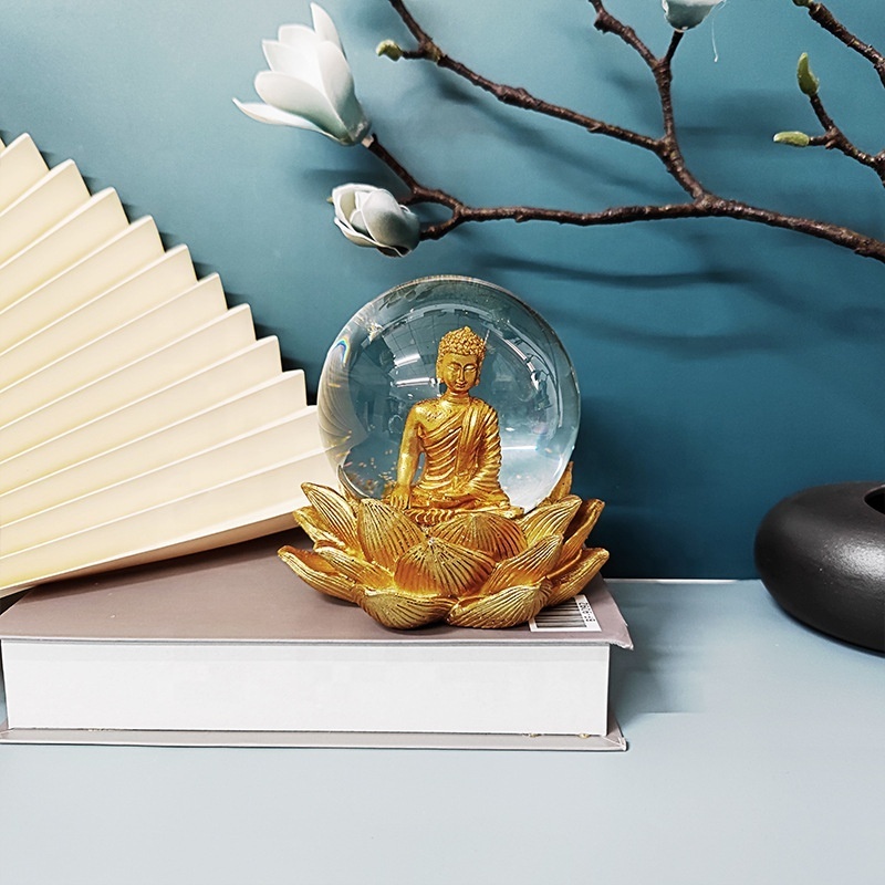 Resin Gold Buddha Glass Water SnowBall Globe Indoor Tabletop Abstract Wood Sculpture Home As Wedding Decoration