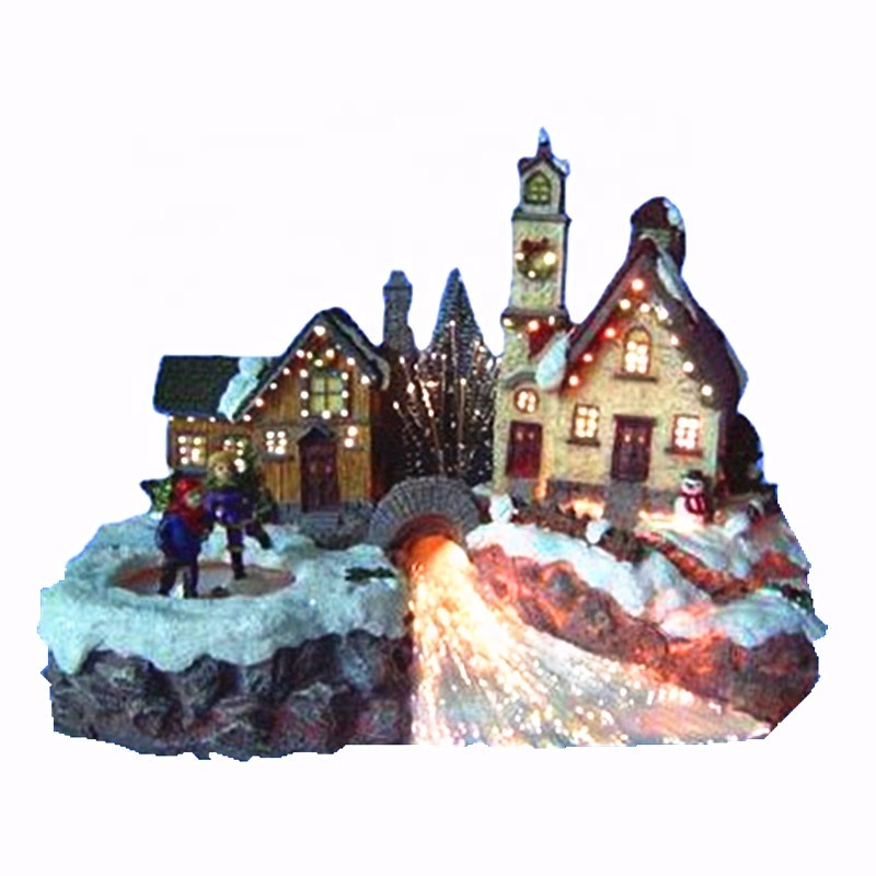 European Creative LED Light Resin Snow Christmas Village House Figurines and Scene House Sculpture Decorations