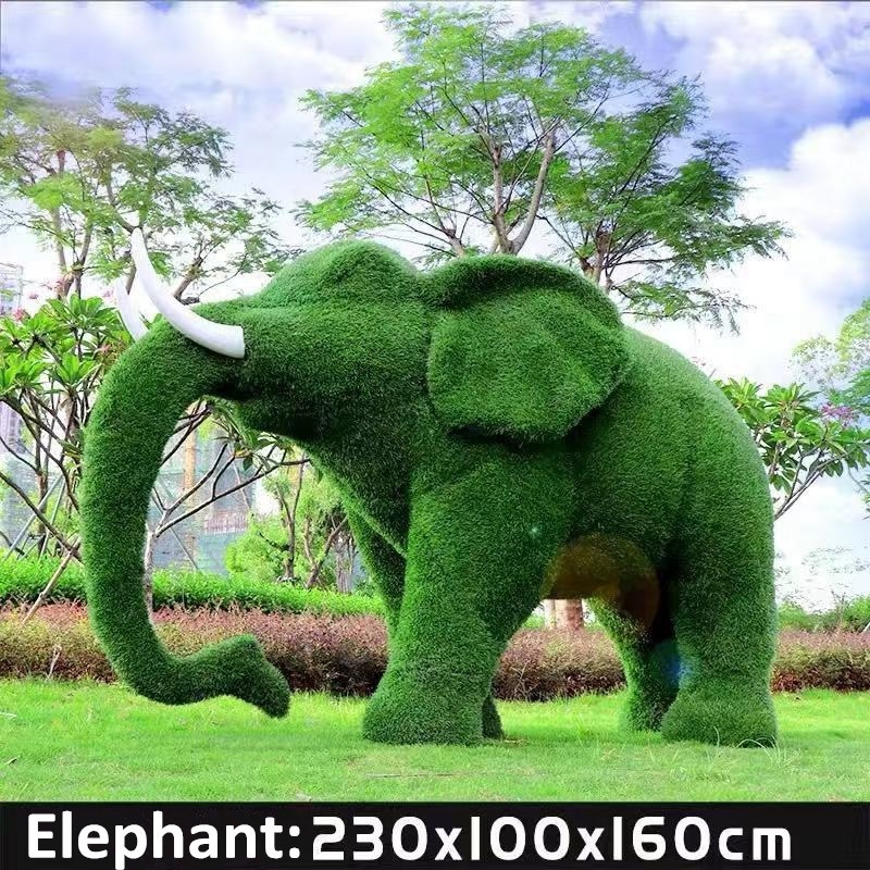 Outdoor Decorative Resin Fiberglass Green Plants Animal Elephant Statue for Courtyard & Garden Decor