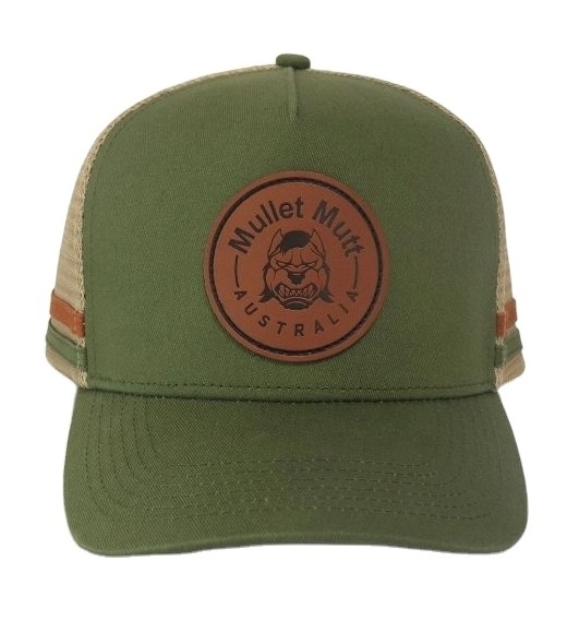 Wholesales Custom 5 Panel Olive Cotton Twill Trucker Leather Patch Logo Gorras Army Green Trucker Mesh Hat Cap