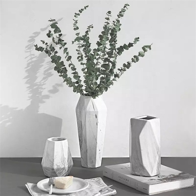 Geometric curved gorgeous marble effect designs home decor ceramic white vases for weddings