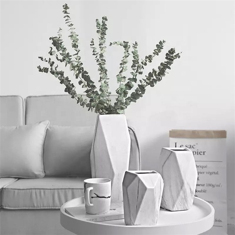 Geometric curved gorgeous marble effect designs home decor ceramic white vases for weddings