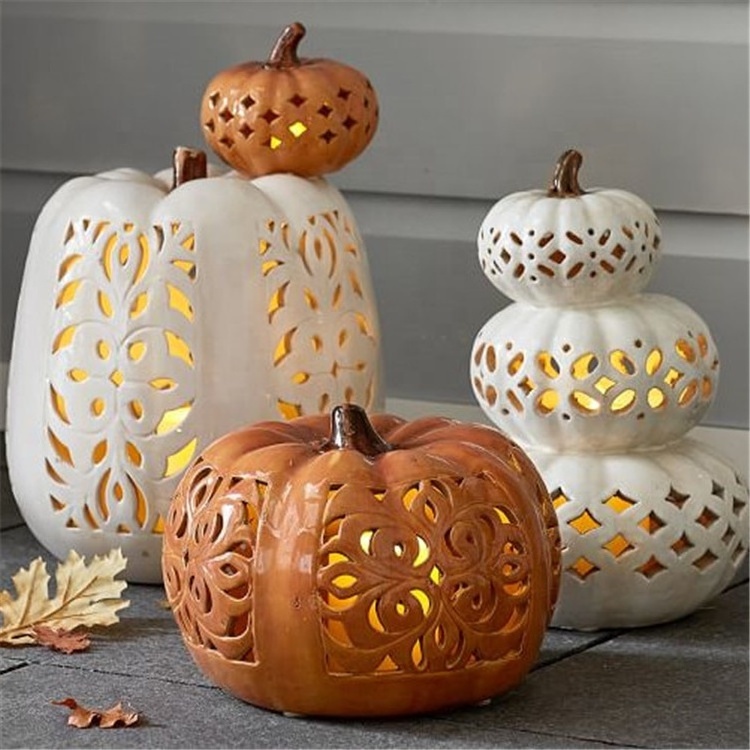 Personalized moroccan style pumpkin shape ceramic halloween decoration tea light candle holders