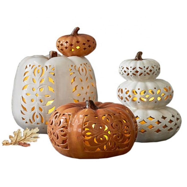 Personalized moroccan style pumpkin shape ceramic halloween decoration tea light candle holders