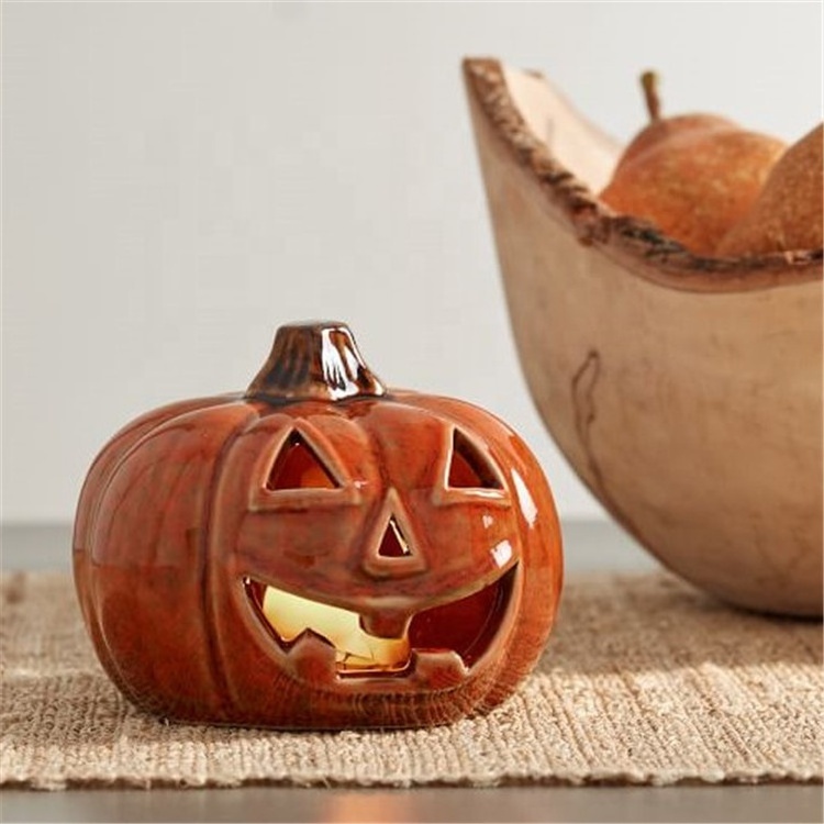 Personalized moroccan style pumpkin shape ceramic halloween decoration tea light candle holders