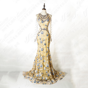 Stunning formal occasion women wear elegant lace long sleeve arabic evening dress