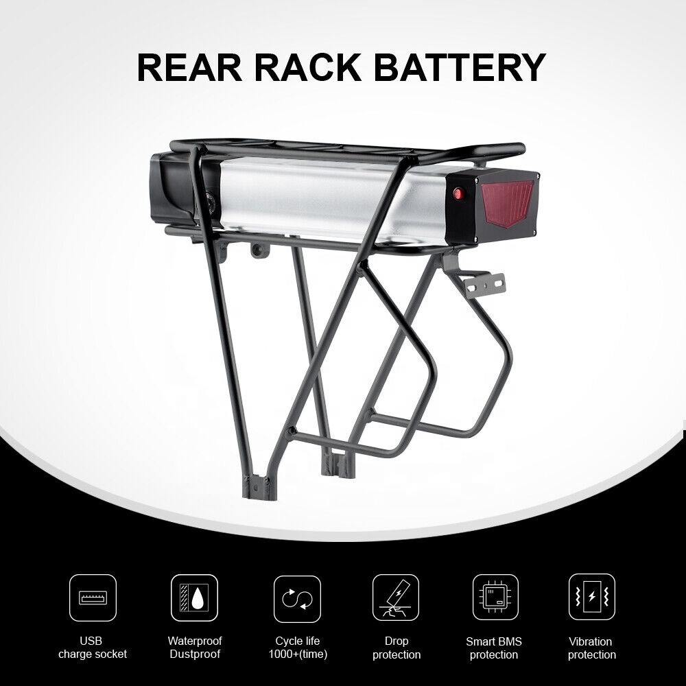 E-bike Battery Rear Rack High Capacity 18650 cells electric bike battery case 36v 48v 52v