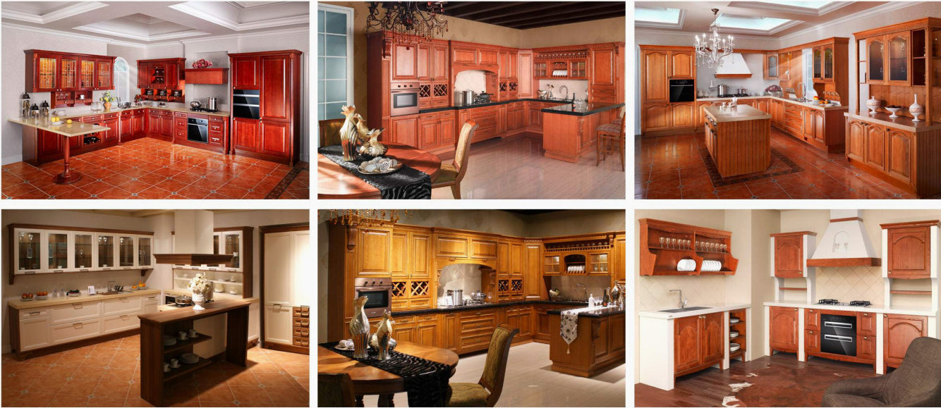 China factory customer made Classic Cherry Solid Wood Kitchen cabinets