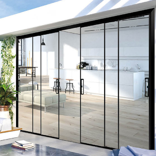 Modern House Patio Interior/Exterior 3 Panel White Aluminum Double Tempered Glass Sliding Door with Lock Set