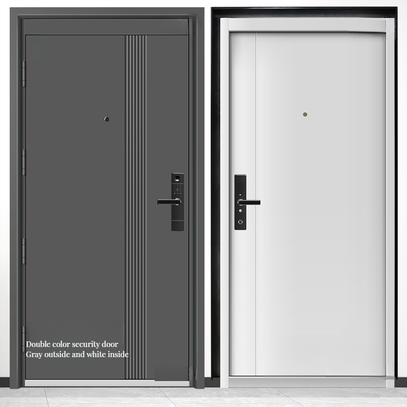 Two-color Class A Household Custom Entry Door Anti-theft Door with Smart Fingerprint Lock