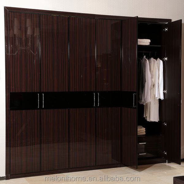 dark brown color MDF hinge doors bedroom wardrobe