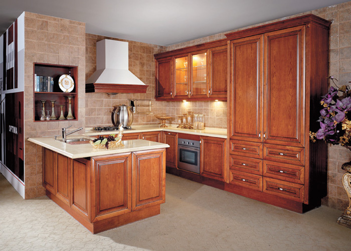 China factory customer made Classic Cherry Solid Wood Kitchen cabinets