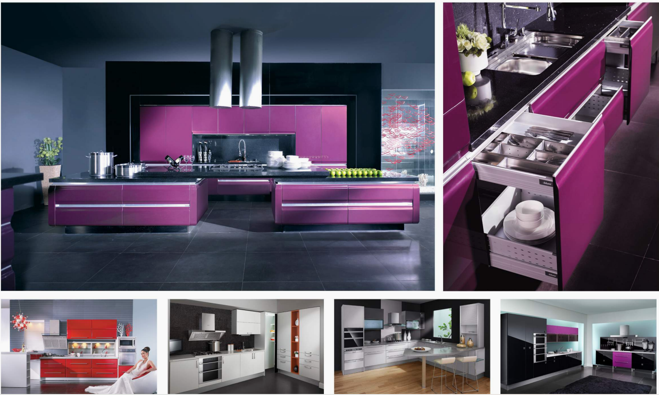 Luxury Purple design smart home customized design plywood moisture proof kitchen cabinet