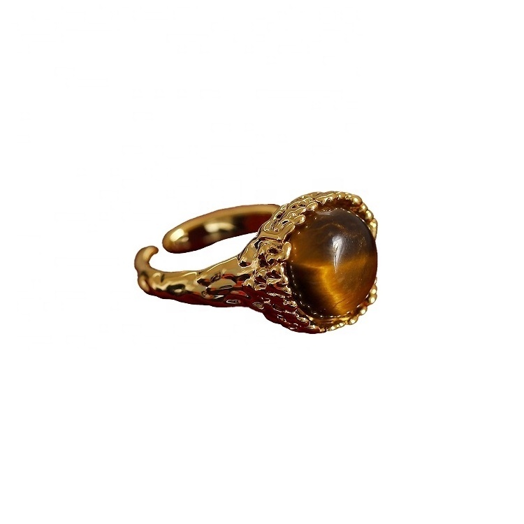 2023 Hot Selling Vintage niche design high-end fashion ring Medieval series natural tiger eye stone open end ring