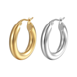 wholesale fashion jewelry hoop design earrings 18K Gold plated stainless steel  earrings hoops for women