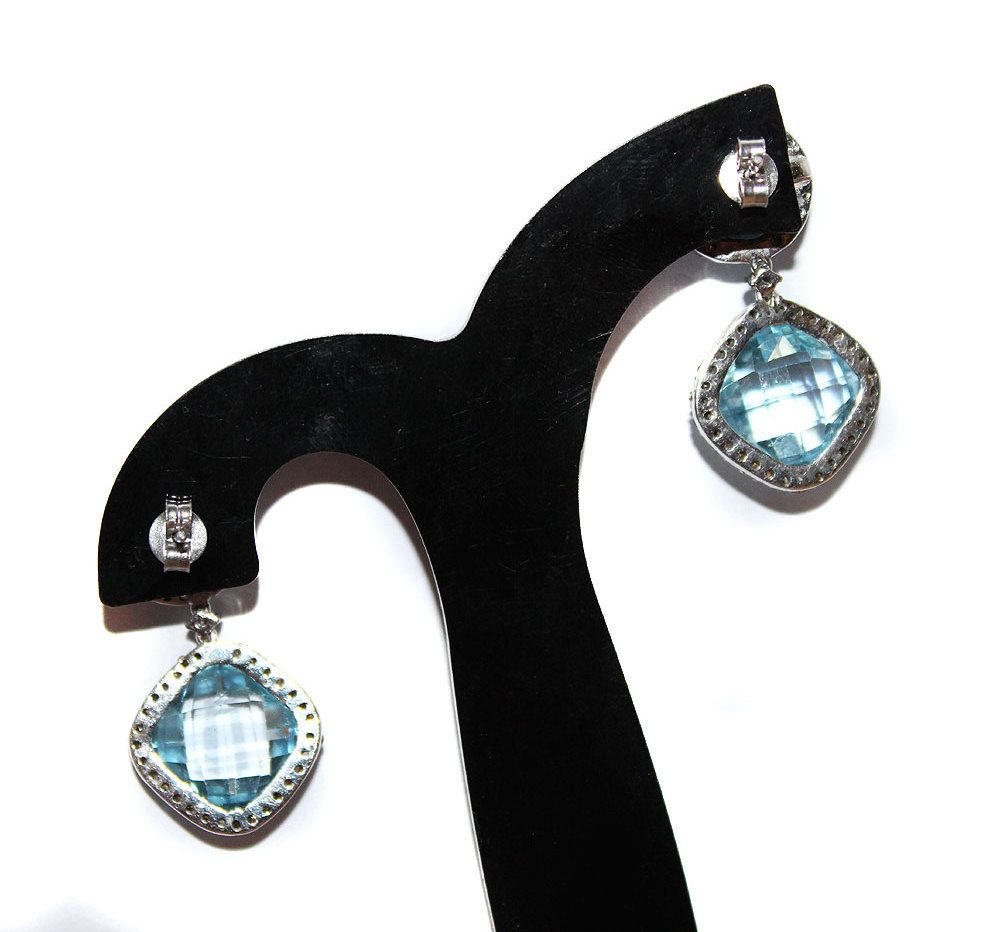 24.50CT Natural Blue Topaz And Diamond 925 Solid Sterling Silver Stud Earring For Woman Wholesaler