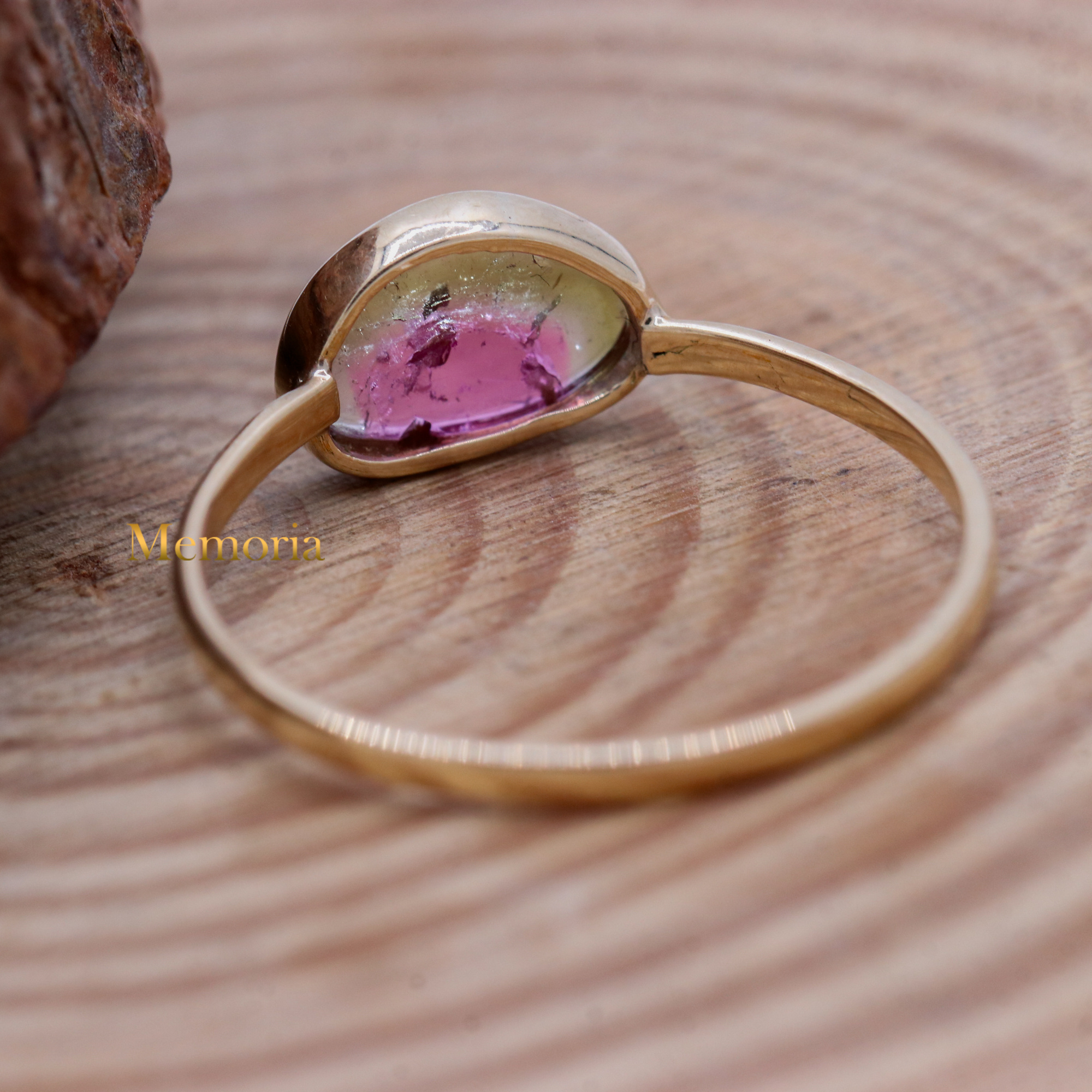 Natural Watermelon Tourmaline Plain Yellow Gold Ring In 14k Yellow Gold Healing Fashion Jewelry For Wholesale