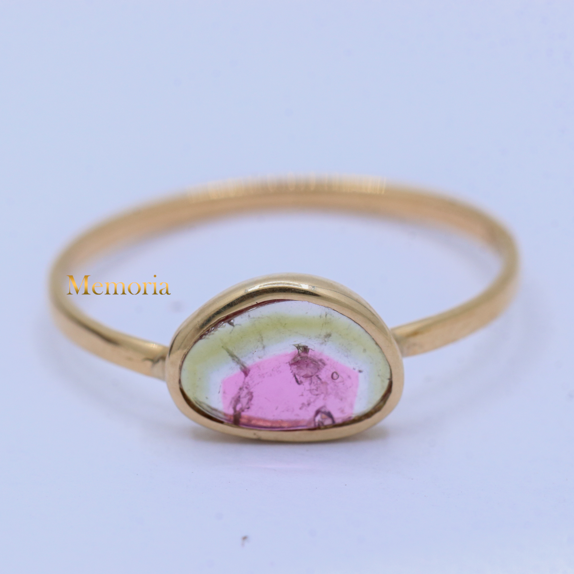 Natural Watermelon Tourmaline Plain Yellow Gold Ring In 14k Yellow Gold Healing Fashion Jewelry For Wholesale