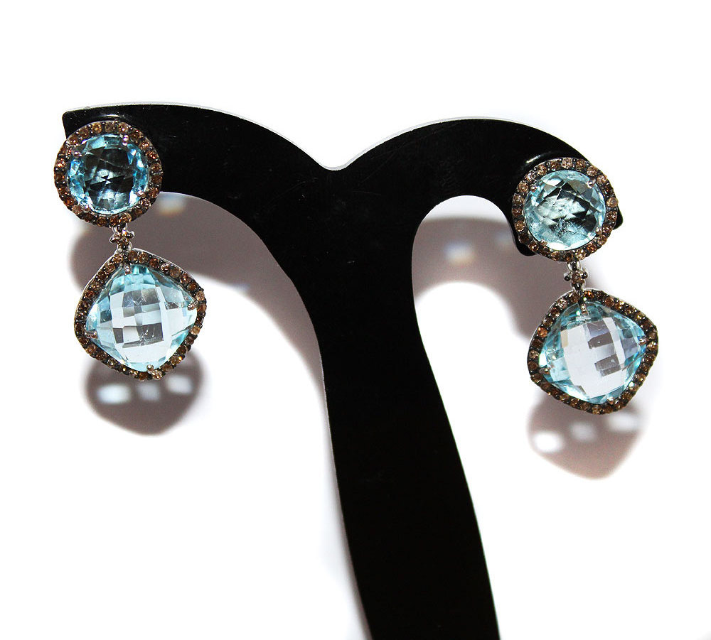 24.50CT Natural Blue Topaz And Diamond 925 Solid Sterling Silver Stud Earring For Woman Wholesaler