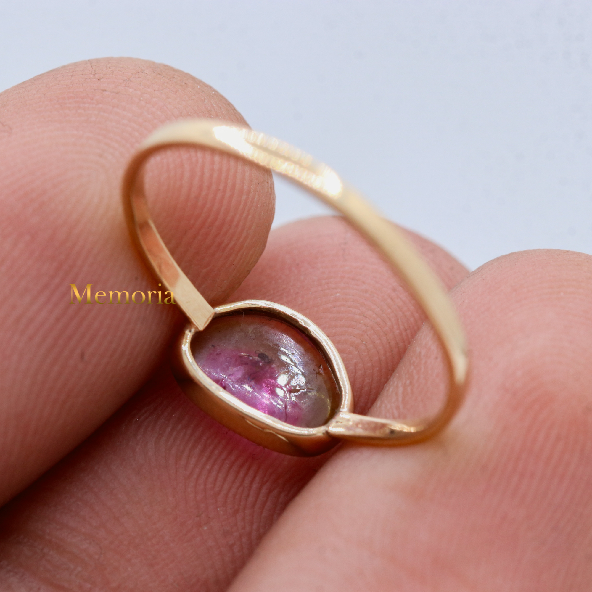 Natural Watermelon Tourmaline Plain Yellow Gold Ring In 14k Yellow Gold Healing Fashion Jewelry For Wholesale