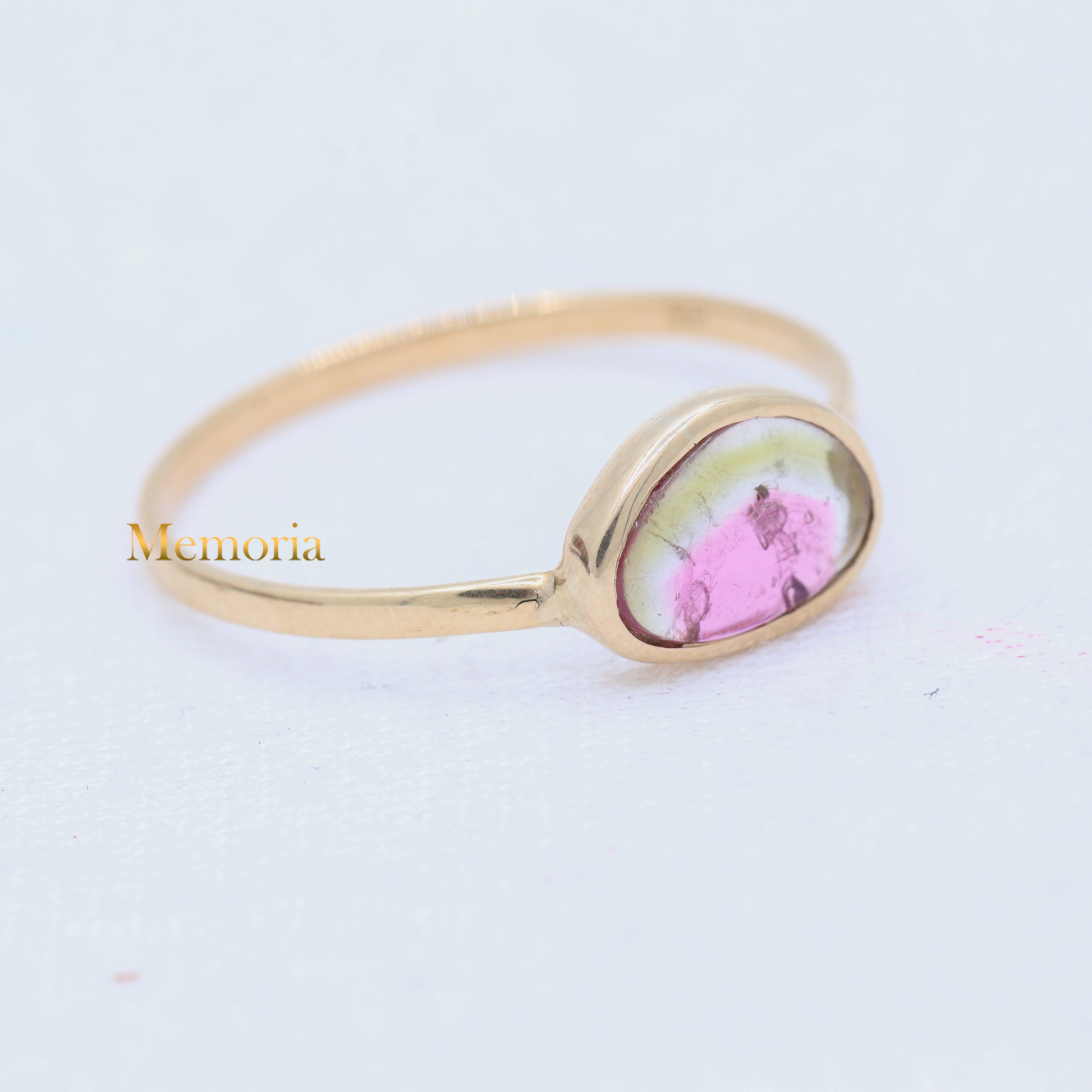 Natural Watermelon Tourmaline Plain Yellow Gold Ring In 14k Yellow Gold Healing Fashion Jewelry For Wholesale