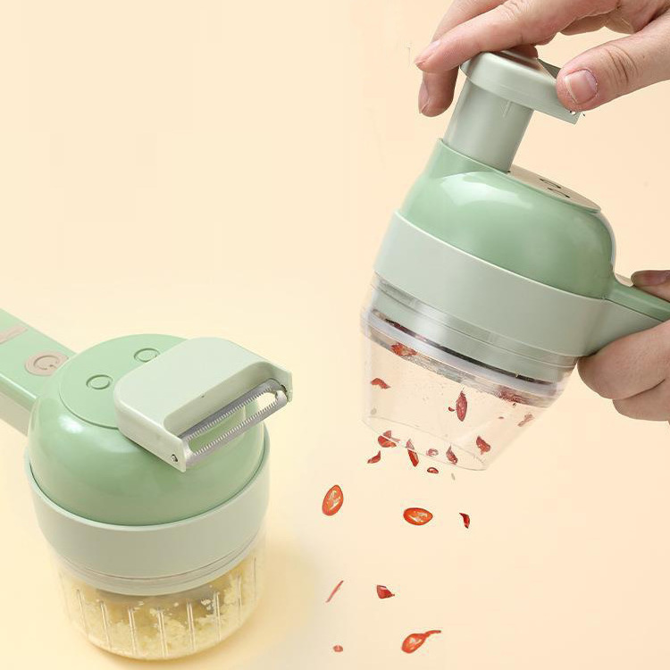 4 In 1 Electric Mini Garlic Vegetable Food Chopper Slicer USB Rechargeable Handheld Vegetable Cutter Processor