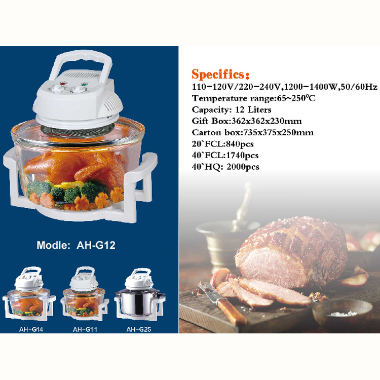 European style no oil less fat turbo convection oven 12l halogen oven for home heater lamp round Air Fryer