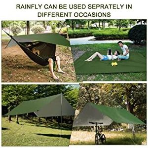 Waterproof Camping Hammock with Mosquito Net Rain Fly Heavy Duty Tree Strap Nylon