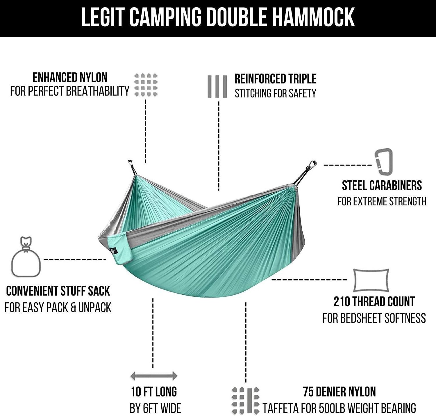 2022 hot sell Outside Camping Nylon parachute Hammock bed  Portable Double person swing hammock chair