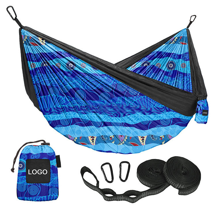 Custom logo Laser printing nylon Outdoor Portable haven flat Hammock tent swing Bed Camping Hammocks luxury blanket