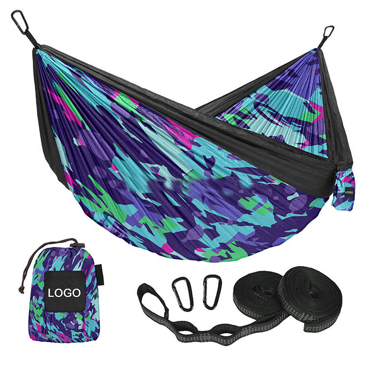 Custom logo Laser printing nylon Outdoor Portable haven flat Hammock tent swing Bed Camping Hammocks luxury blanket