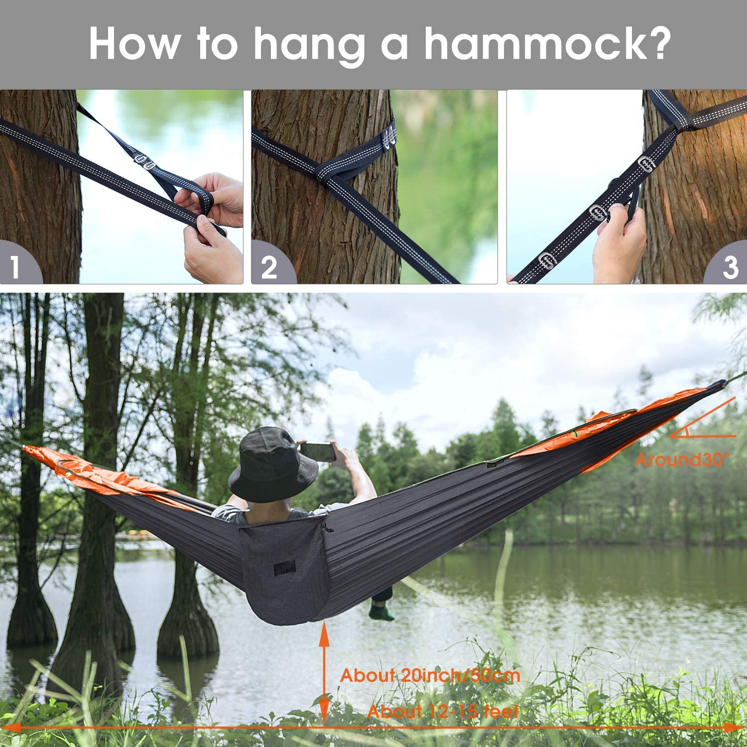 Outdoor Parachute Portable Large Camping Hammock with Mosquito Net Ultralight Hanging Hammocks Tree Straps Swing Bed