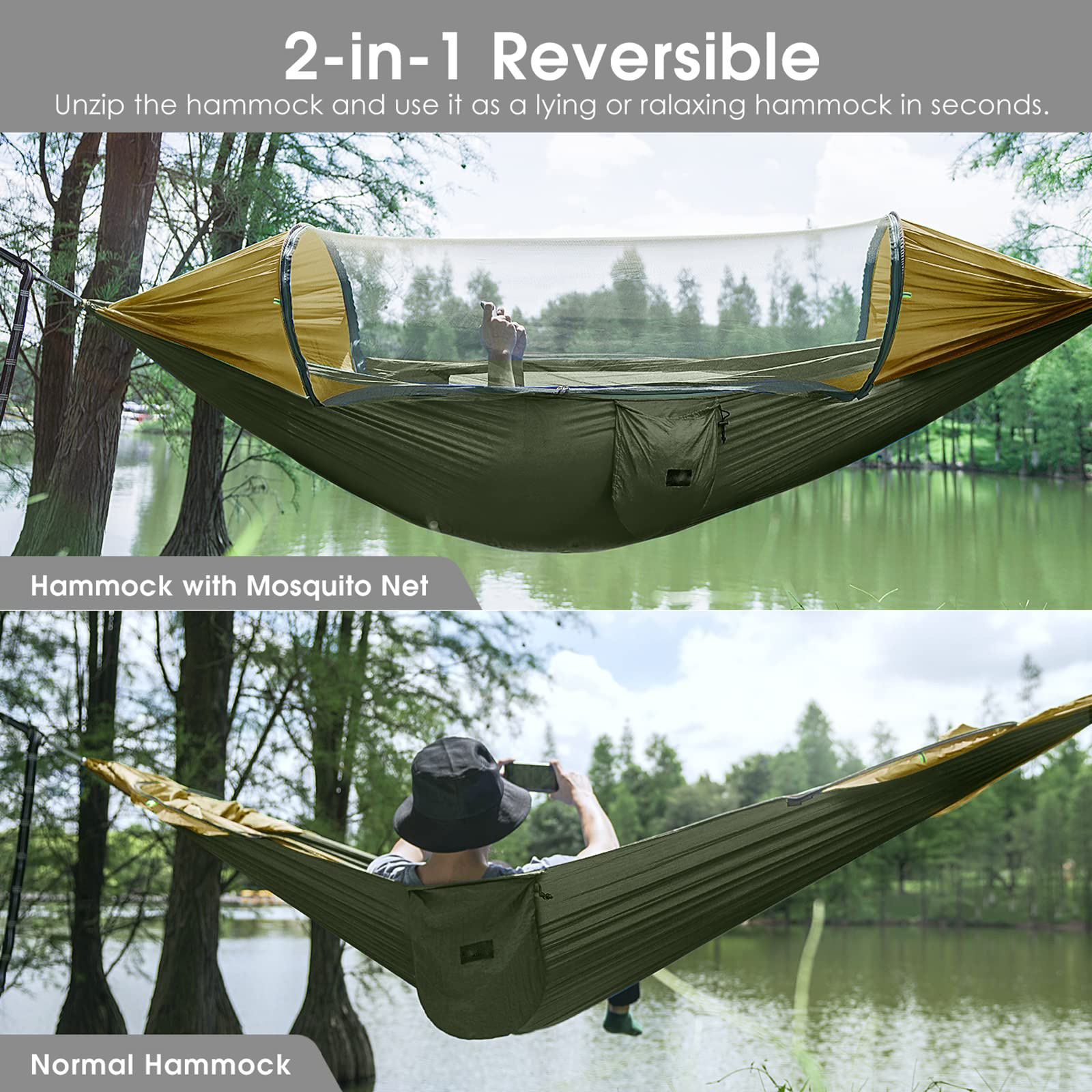 Outdoor Parachute Portable Large Camping Hammock with Mosquito Net Ultralight Hanging Hammocks Tree Straps Swing Bed