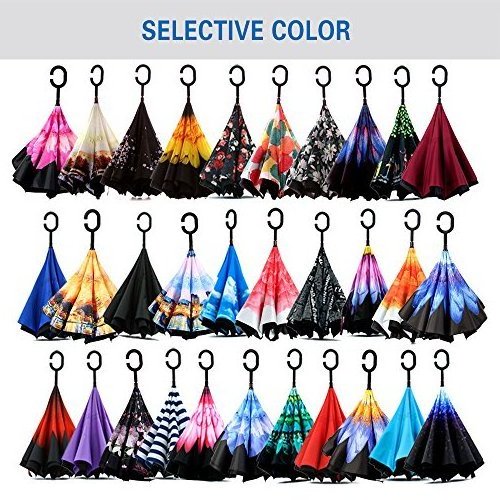 Custom Logo Inverted Reverse Upside Down Umbrella with C-Shaped Handle inverse umbrellas Anti-UV Waterproof Windproof