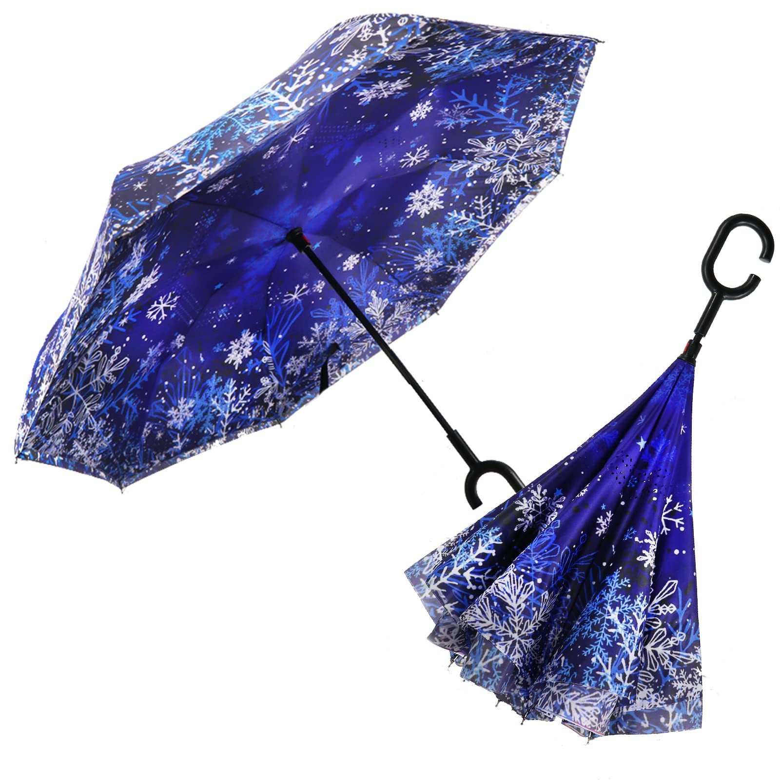 Custom Logo Inverted Reverse Upside Down Umbrella with C-Shaped Handle inverse umbrellas Anti-UV Waterproof Windproof