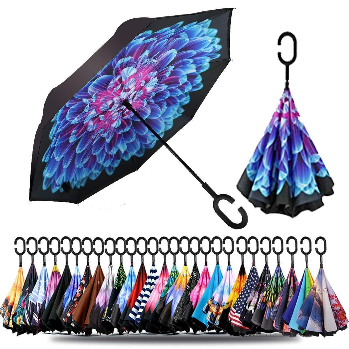 Custom Logo Inverted Reverse Upside Down Umbrella with C-Shaped Handle inverse umbrellas Anti-UV Waterproof Windproof