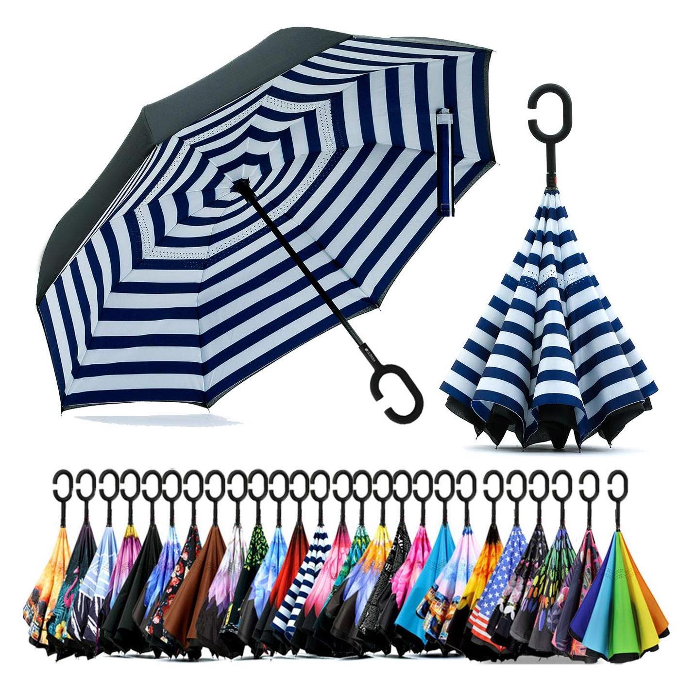 Double Layer Inverted Reverse inverse Upside Down Umbrella with C-Shaped Handle Anti-UV Waterproof Windproof umbrellas