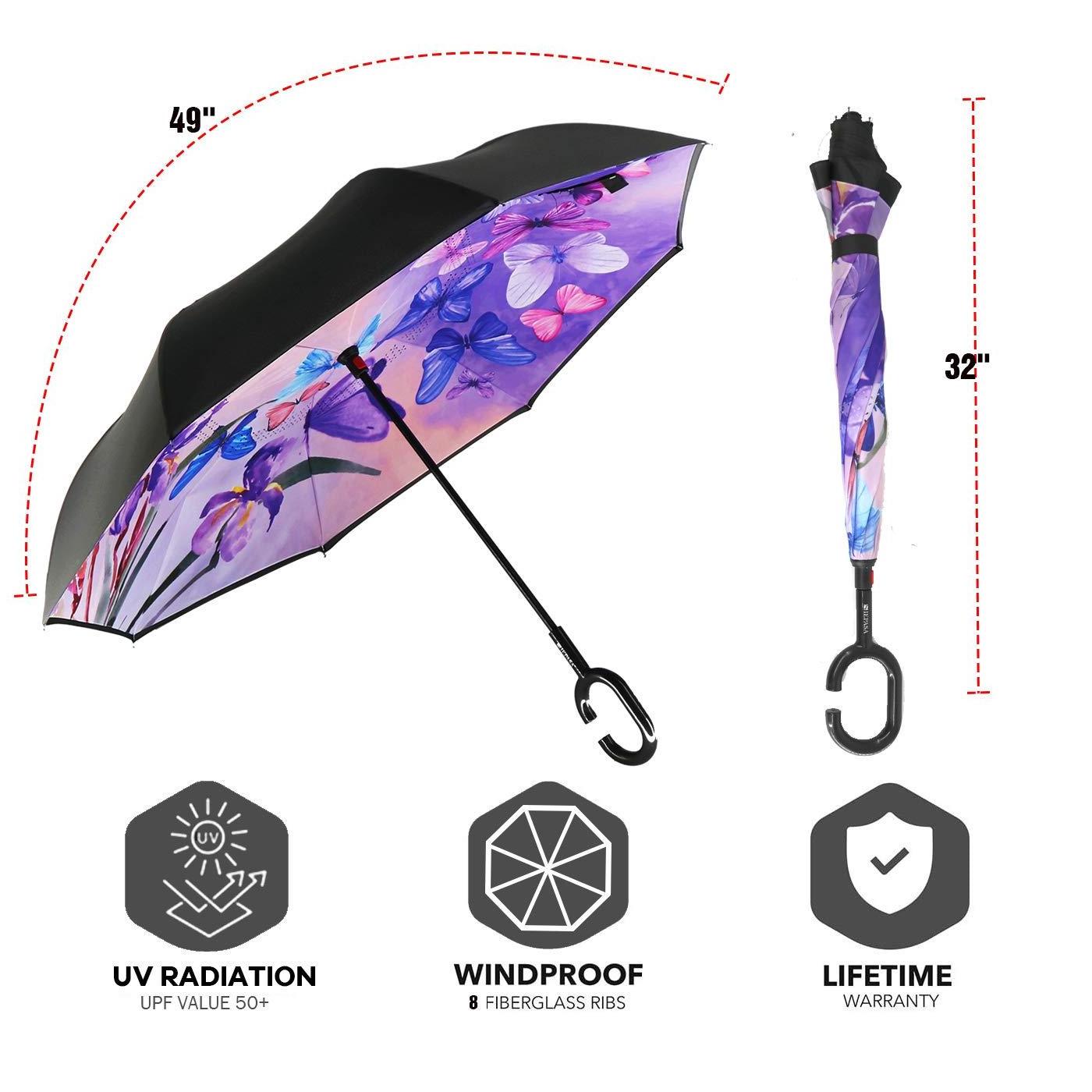 Anti-UV Waterproof Windproof Custom Logo pattern Inverted Reverse inverse Umbrella with C-Shaped Handle umbrellas