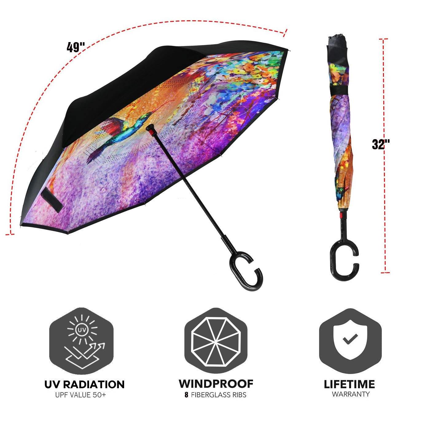 Modern Anti-UV Waterproof Windproof Custom pattern Inverted Reverse inverse Umbrella with C-Shaped Handle umbrellas