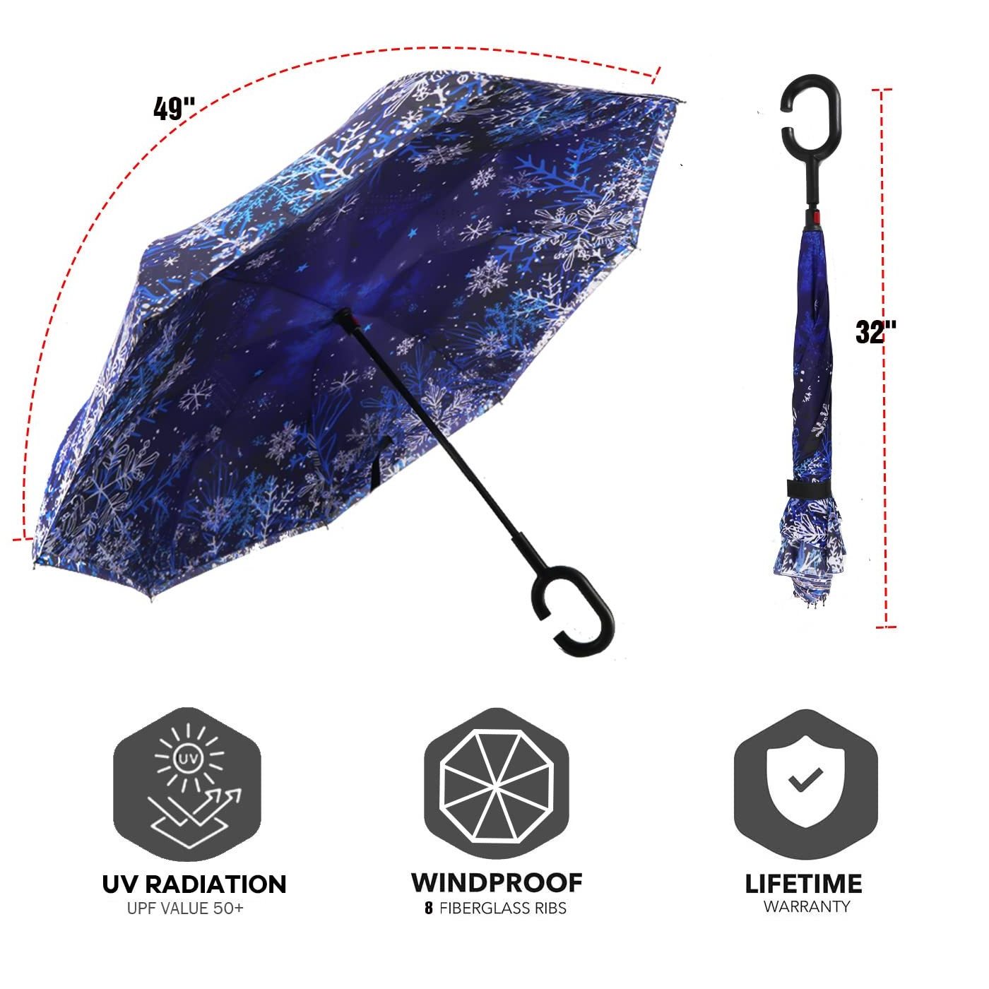 Custom Logo Inverted Reverse inverse Upside Down Umbrella with C-Shaped Handle umbrellas Anti-UV Waterproof Windproof