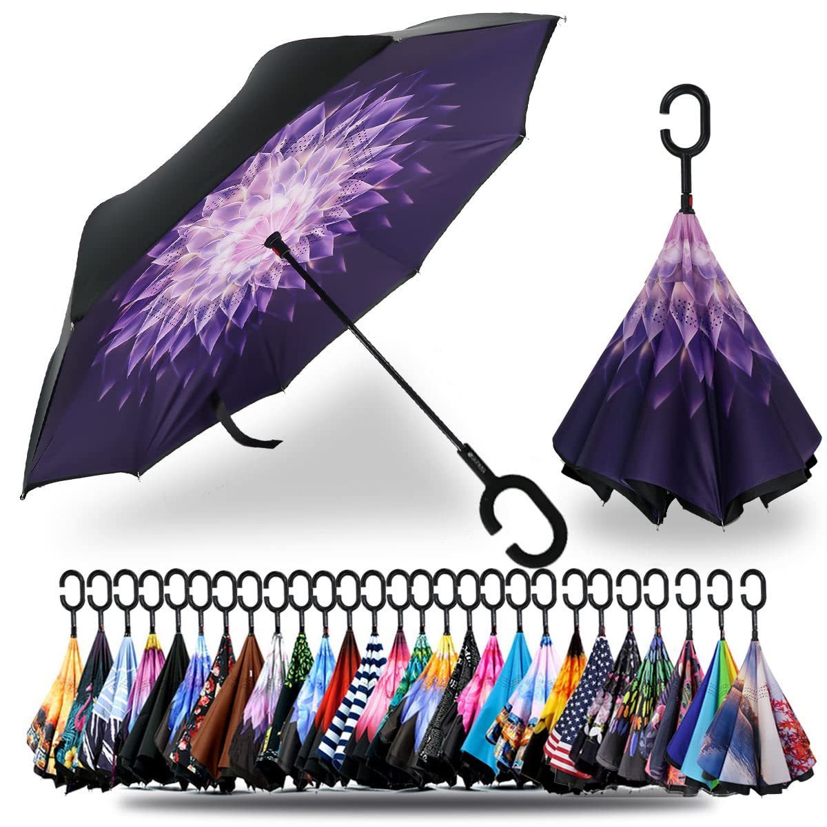 Hot sale Double Layer Inverted Reverse inverse Upside Down Umbrella with C-Shaped Handle Anti-UV Waterproof Windproof umbrellas